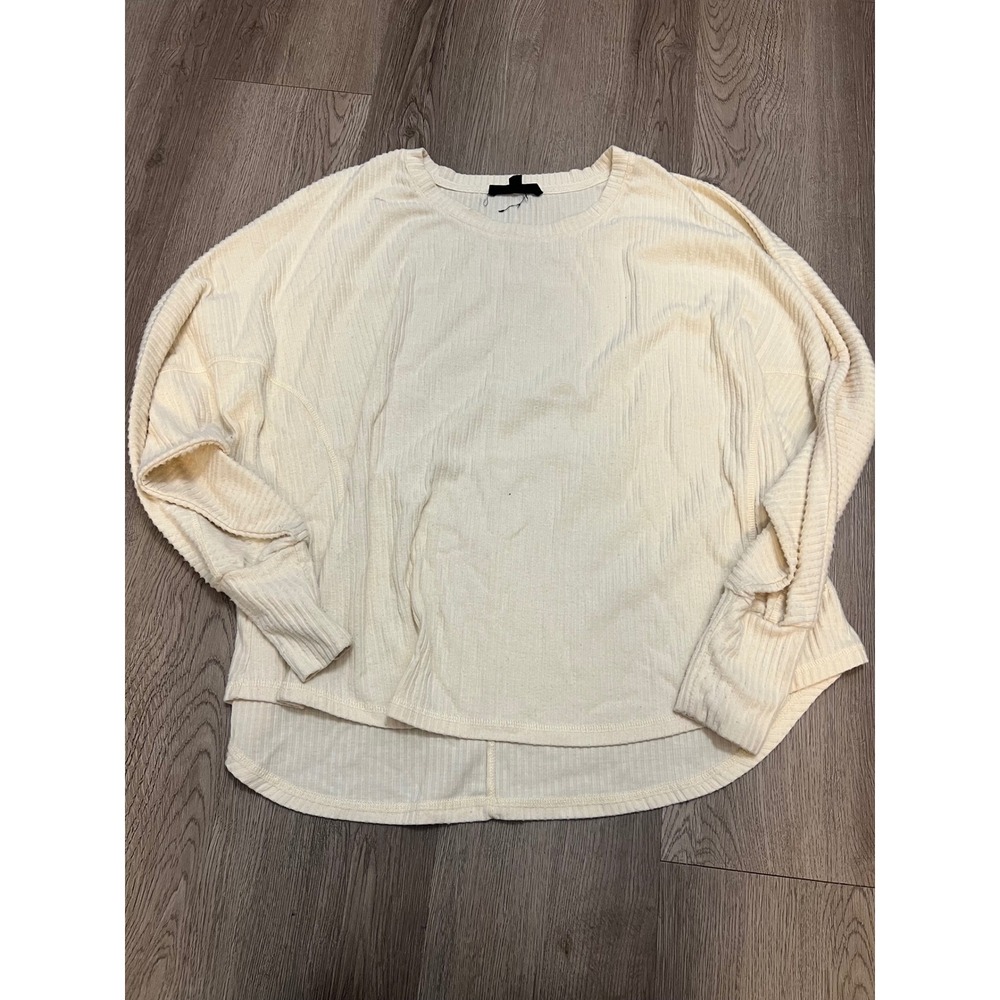 Jane + Delancey Cream Ribbed Long Sleeve High Low Top Size Medium